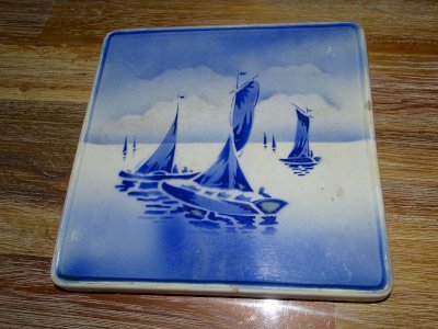NICE OLD PLATEAU MOLIN DES LOUPS MARINE MODEL BLUE BOATS D
