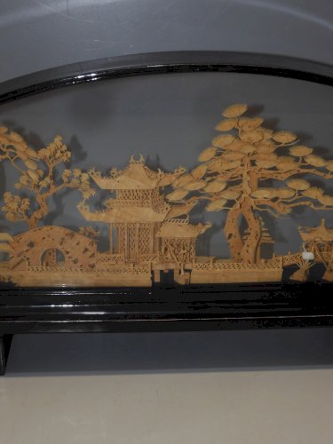 -JOLI ANCIEN DIORAMA REPUBLIQUE de CHINE BOIS Laqué et  LIEGE déco  D