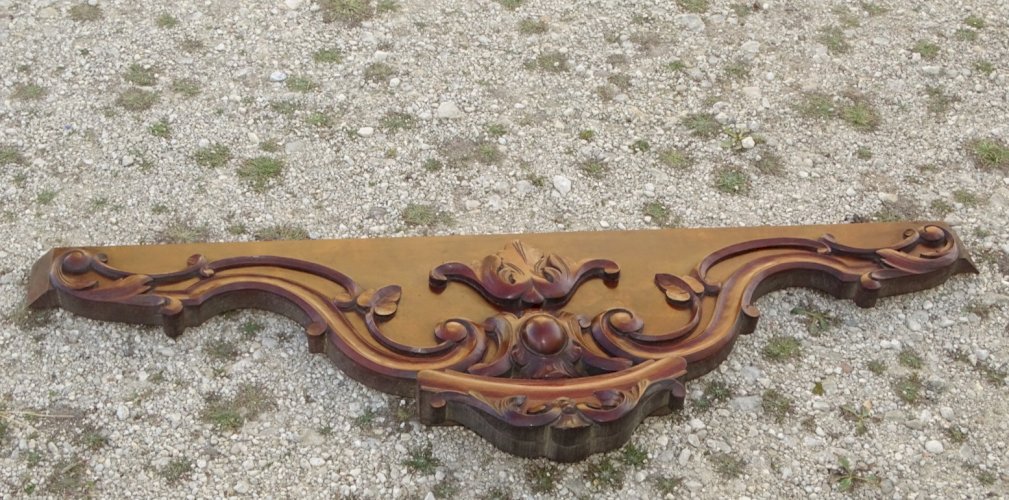 -JOLI ANCIEN FRONTON PLACAGE ACAJOU XIXe déco PORTE ou AUTRE    D