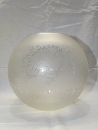 -JOLI ANCIEN GLOBE BOULE POUR LAMPE A PETROLE VERRE décor FLEURS & FEUILLAGES