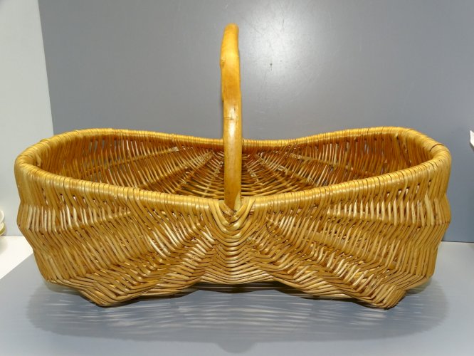 -JOLI ANCIEN GRAND PANIER EN OSIER TRESSE pour ALLER AU MARCHE couleur dorée  D