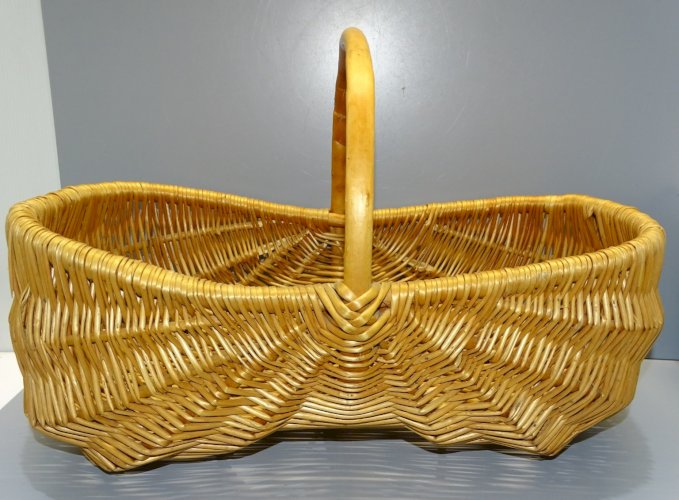 -JOLI ANCIEN GRAND PANIER EN OSIER TRESSE pour ALLER AU MARCHE couleur dorée  D