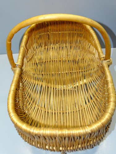 -JOLI ANCIEN GRAND PANIER EN OSIER TRESSE pour ALLER AU MARCHE couleur dorée  D