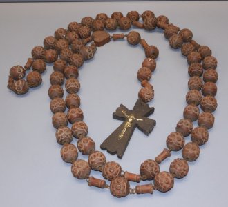 -JOLI ANCIEN GRAND ROSAIRE BOIS BOULES SCULPTEES COEUR de MARIE Jésus chapelet D