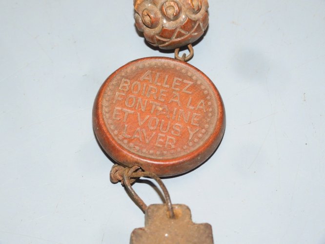 -JOLI ANCIEN GRAND ROSAIRE BOIS BOULES SCULPTEES COEUR de MARIE Jésus chapelet D