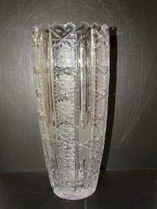-JOLI ANCIEN GRAND VASE CRISTAL DE BOHEME COLLECTION DECO XXe GROS BOUQUETS   D