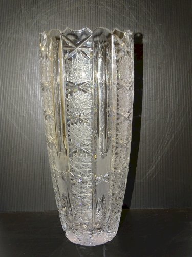 -JOLI ANCIEN GRAND VASE CRISTAL DE BOHEME COLLECTION DECO XXe GROS BOUQUETS   D