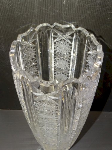-JOLI ANCIEN GRAND VASE CRISTAL DE BOHEME COLLECTION DECO XXe GROS BOUQUETS   D