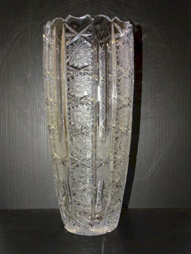 -JOLI ANCIEN GRAND VASE CRISTAL DE BOHEME COLLECTION DECO XXe GROS BOUQUETS   D