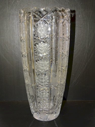 -JOLI ANCIEN GRAND VASE CRISTAL DE BOHEME COLLECTION DECO XXe GROS BOUQUETS   D