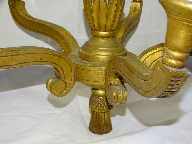 -JOLI ANCIEN LUSTRE BOIS DORE 5 BRANCHES POUR AMPOULES A VISSER déco    D