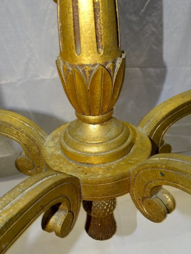 -JOLI ANCIEN LUSTRE BOIS DORE 5 BRANCHES POUR AMPOULES A VISSER déco    D