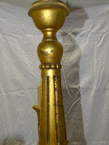-JOLI ANCIEN LUSTRE BOIS DORE 5 BRANCHES POUR AMPOULES A VISSER déco    D
