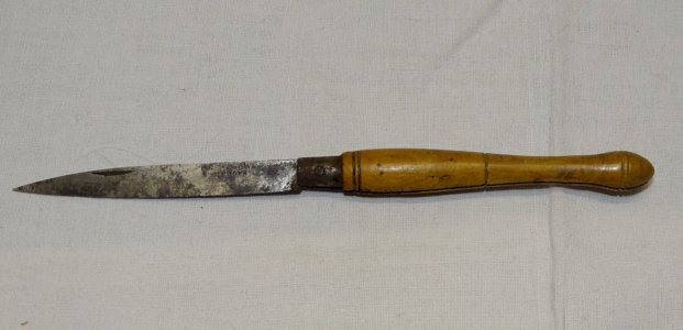 NICE OLD SMALL FOLDING KNIFE WOOD HANDLE ENGRAVED BLADE COGNE COLLECTION