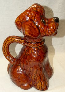 BEAUTIFUL OLD CERAMIC BROWN POODLE PITCHER WITHOUT APPARENT BRAND table decoration