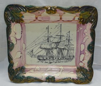 NICE OLD DECORATIVE WALL PLATE CRACKLED CERAMIC decor LARGE SAILBOAT D