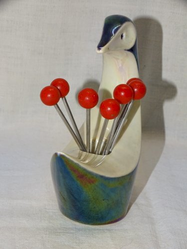 -JOLI ANCIEN PORTE FOURCHETTES A ESCARGOTS VERCERAM CERAMIQUE D'ART VITRINE   D