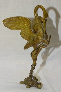 -JOLI ANCIEN PORTE MONTRE BRONZE OISEAU ECHASSIER GRIMPE SUR UNE TORTUE    D