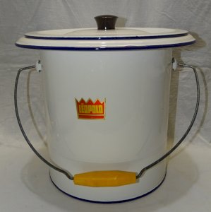 NICE OLD ENAMEL WHITE CHAMBER POT MARKED LEOPOLD with its LID D