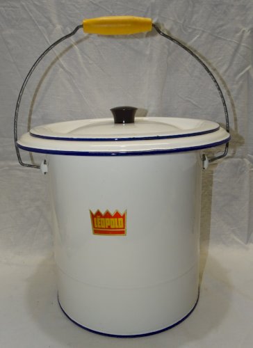 - JOLI ANCIEN POT DE CHAMBRE EMAILLE BLANC MARQUE LEOPOLD avec son COUVERCLE   D