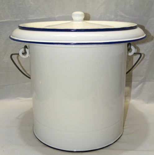 -JOLI ANCIEN POT DE CHAMBRE TOLE EMAILLEE BLANCHE Poignée BOIS COLLECTION     D