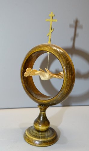 -JOLI ANCIEN SUJET COLOMBE de la PAIX BOIS SCULPE RELIQUAIRE RELIGION JESUS   D