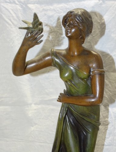 -JOLI ANCIEN SUJET REGULE Plaque BONJOUR par BROSSY COLLECTION DECO NO BRONZE  D