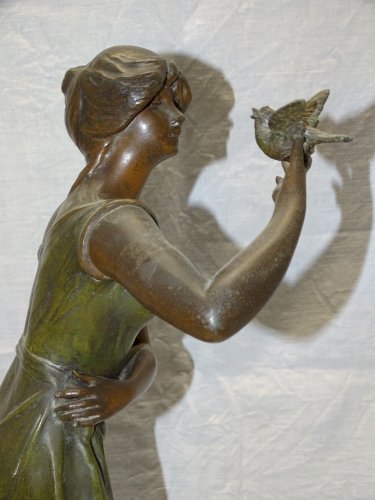 -JOLI ANCIEN SUJET REGULE Plaque BONJOUR par BROSSY COLLECTION DECO NO BRONZE  D