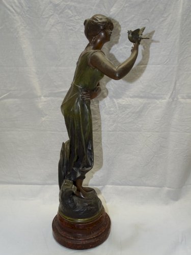 -JOLI ANCIEN SUJET REGULE Plaque BONJOUR par BROSSY COLLECTION DECO NO BRONZE  D