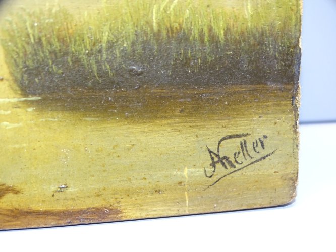 -JOLI ANCIEN TABLEAU HSP sur PANNEAU de BOIS LA BRIERE signé A.KELLER BARBIZON D