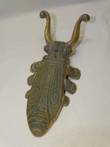 -  JOLI ANCIEN TIRE BOTTE BRONZE FORME SCARABEE DEBUT XXe déco PORTE ENTREE   D