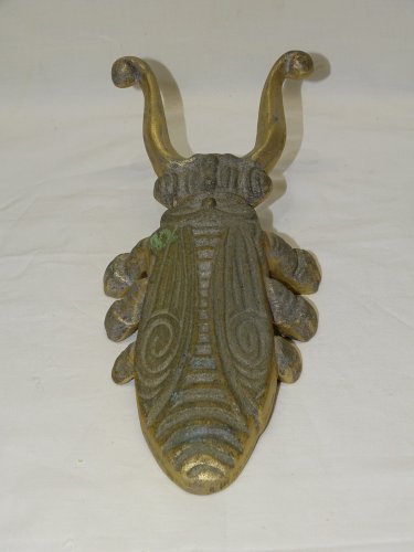 -  JOLI ANCIEN TIRE BOTTE BRONZE FORME SCARABEE DEBUT XXe déco PORTE ENTREE   D