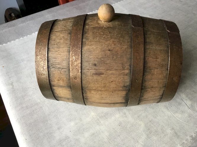 Joli Ancien Tonnelet bois chêne Art Déco Bistrot Cave Collection  montagne