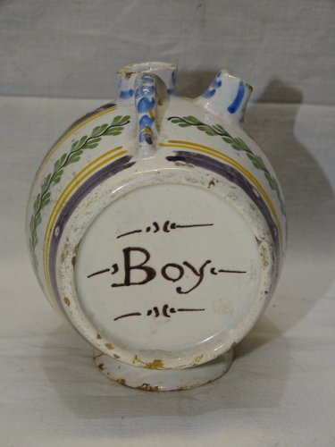 -JOLI ANCIEN TONNELET BOY XVIIIe CERAMIQUE EMAILLEE FAIENCE de NEVERS VITRINE  D
