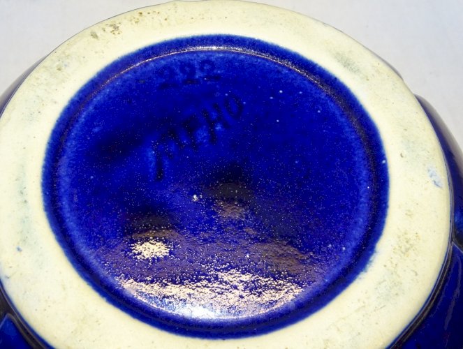 -JOLI ANCIEN VASE ALPHO ALPHONSE MOUTON ART DECO A COULURES TONS BLEUS   D