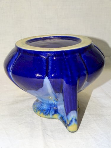 -JOLI ANCIEN VASE ALPHO ALPHONSE MOUTON ART DECO A COULURES TONS BLEUS   D