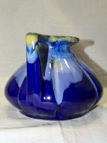 -JOLI ANCIEN VASE ALPHO ALPHONSE MOUTON ART DECO A COULURES TONS BLEUS   D