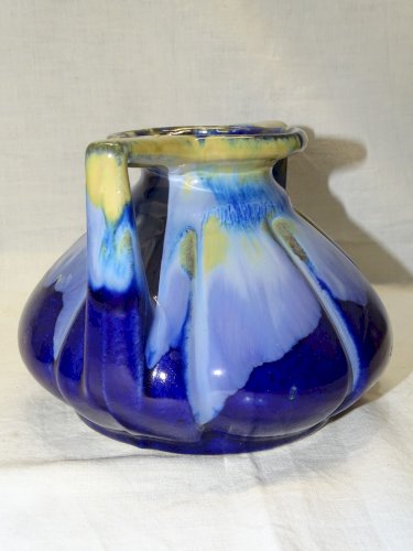 -JOLI ANCIEN VASE ALPHO ALPHONSE MOUTON ART DECO A COULURES TONS BLEUS   D