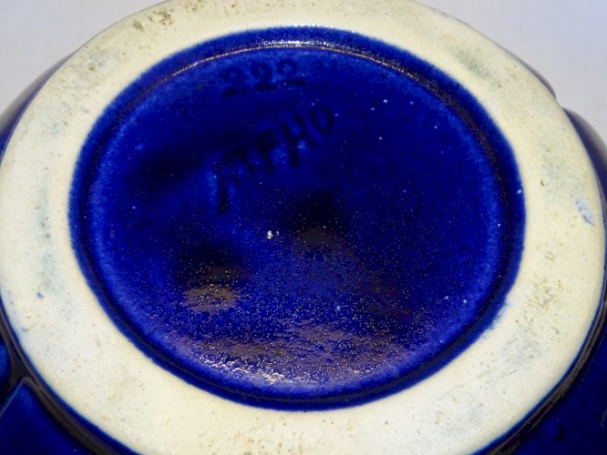 -JOLI ANCIEN VASE ALPHO ALPHONSE MOUTON ART DECO A COULURES TONS BLEUS   D