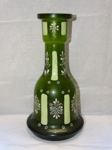 -  JOLI ANCIEN VASE BAS DE NARGUILE VERRE EMAILLE FLEURS BLANCHES VITRINE    D