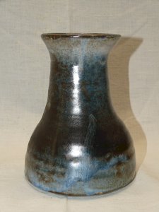 NICE OLD STONEWARE VASE WITH METALLIZATIONS signed SYLV COLLECTION DISPLAY D
