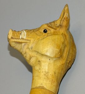 NICE WALKING STICK WITH BOAR HEAD HANDLE DECORATION COLLECTION NO CANE D