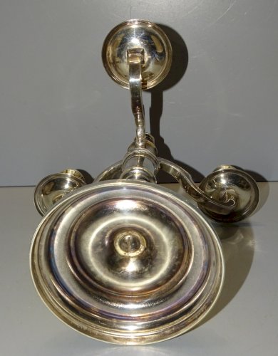 -JOLI BOUGEOIR 3 FEUX METAL ARGENTE CHRISTOFLE DECO TABLES DE FETES BOUGIES  D