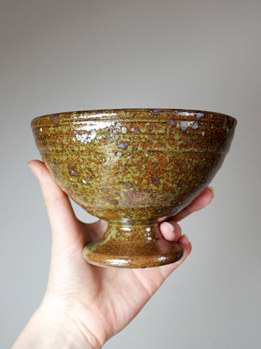 Paire de bols à pieds en grès pyrité vintages style Baudat La Borne années 60-70