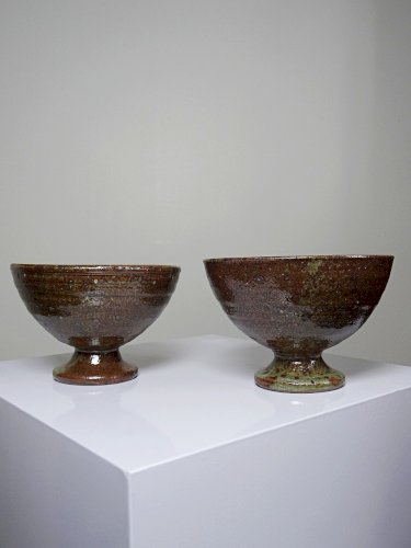 Paire de bols à pieds en grès pyrité vintages style Baudat La Borne années 60-70