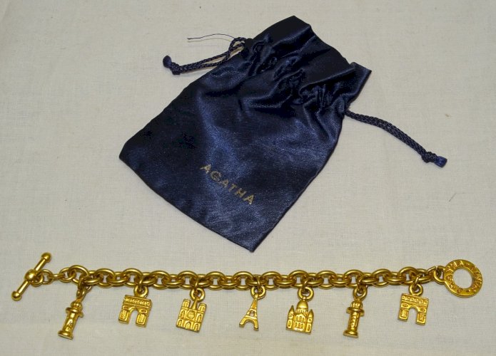 -JOLI BRACELET AGATHA PARIS BRELOQUES MONUMENTS de PARIS METAL Doré BIJOU    D