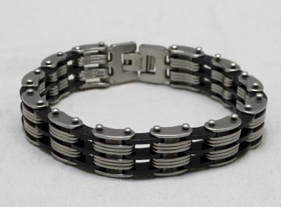 -JOLI BRACELET HOMME CHAINE ACIER & CAOUTCHOUC  STAINLESS STEEL BIJOU MODERNE  D