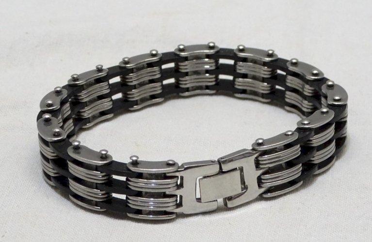 -JOLI BRACELET HOMME CHAINE ACIER & CAOUTCHOUC  STAINLESS STEEL BIJOU MODERNE  D