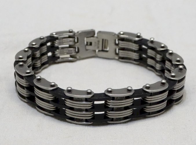 -JOLI BRACELET HOMME CHAINE ACIER & CAOUTCHOUC  STAINLESS STEEL BIJOU MODERNE  D