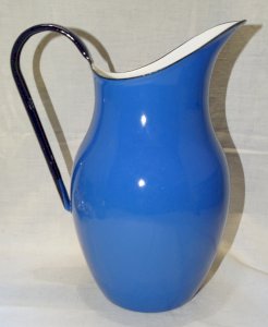 NICE ENAMELLED METAL JAR BLUE WITH WHITE INTERIOR Marked TAVO LINA D